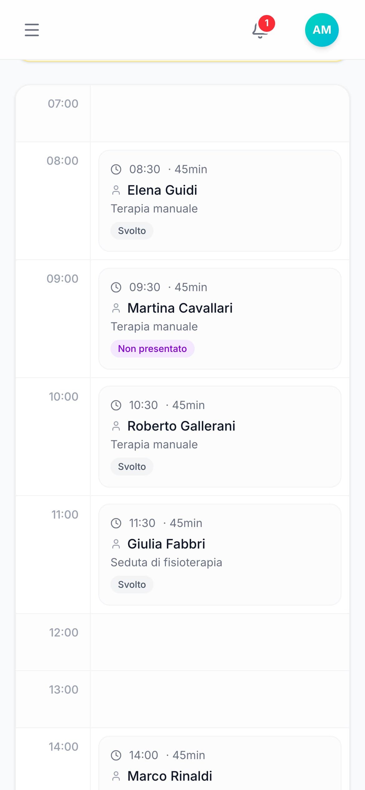 L'agenda di Kuraa con le visite del giorno